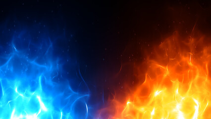 Obraz premium 対立する赤と青の炎背景