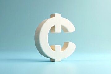 A wooden C is on a blue background. The C is carved out of wood and has a unique shape