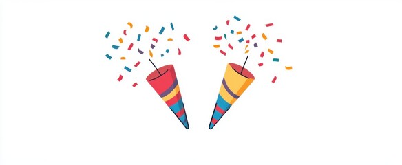 Obraz premium Two colorful paper cones with confetti inside. Concept of celebration and joy