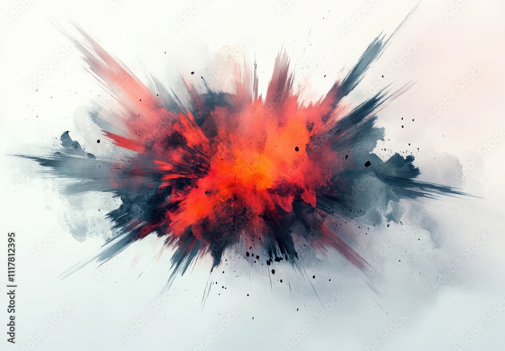 Wall mural a red and black explosion in the air with white clouds. the explosion is very large and has a lot of