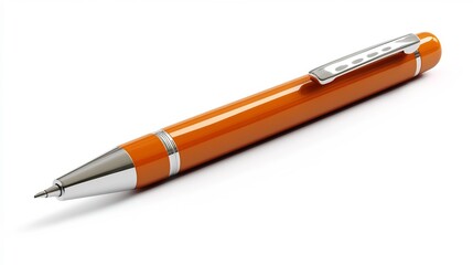 Orange Metal Ballpoint Pen on White Background