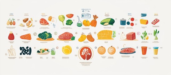 Colorful illustration of various food sources rich in vitamin A with detailed information.