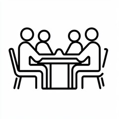 A group of people sitting around a table. The table is surrounded by chairs. The people are smiling and seem to be enjoying each other's company. Concept of warmth and camaraderie