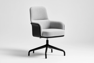 A chair with a black base and a grey seat. The chair is sitting on a white background