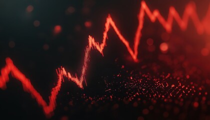 A red line graph with a black background. The graph is a representation of a stock market