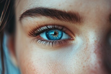 Obraz premium Woman's face showing beautiful blue eye and long eyelashes