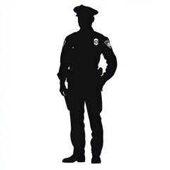 Obraz premium A police officer is standing in front of a white background. He is wearing a hat and a badge
