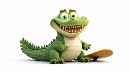 Obraz premium Cheerful Cartoon Crocodile or Alligator Mascot in Playful Pose