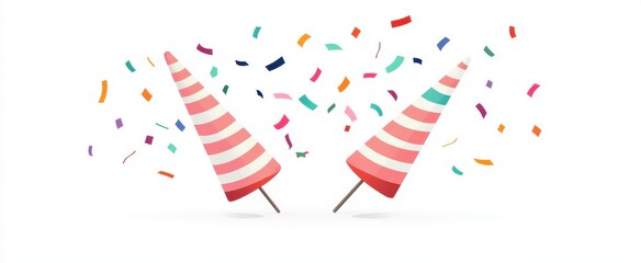 Obraz premium Two colorful ice cream cones with confetti falling around them. Scene is festive and celebratory