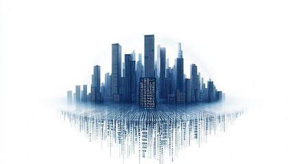 Futuristic Digital City Skyline with Skyscrapers and Data Stream