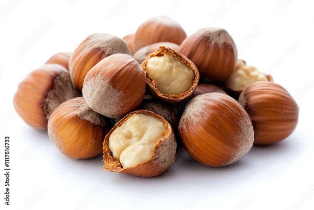 Poster a collection of nuts arranged on a clean white surface, perfect for illustrations or design projects