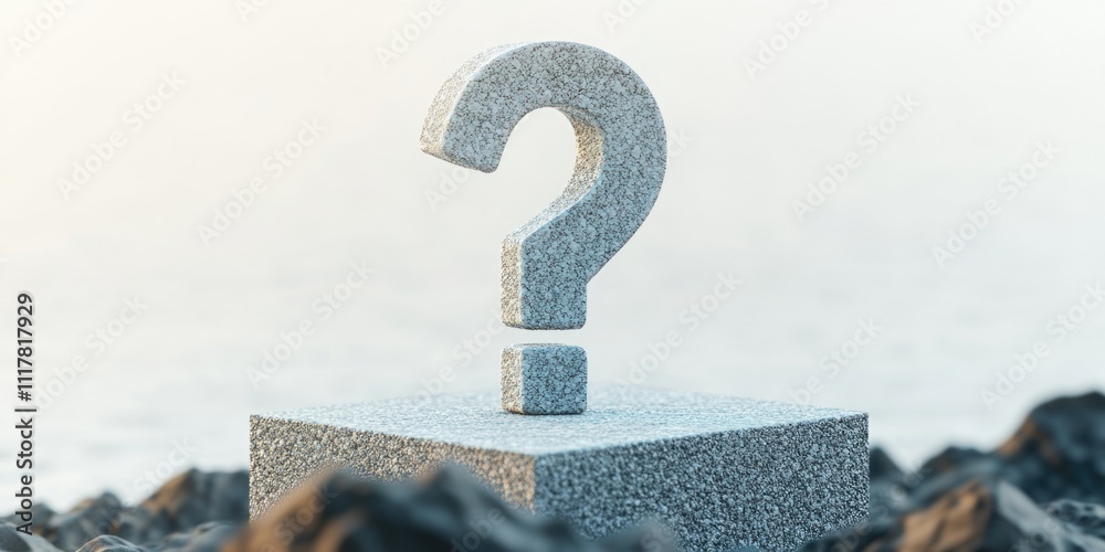 Poster a ancient stone block featuring a question mark symbol, suitable for history or mystery themed proje