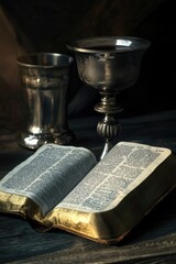 A book sits on a wooden table