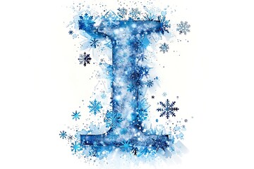 Obraz premium Ice letter I with snowflakes, winter design.