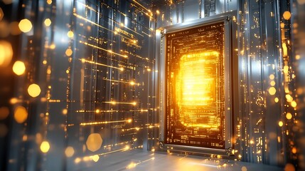 Obraz premium Captivating Glowing Light Beams and Sparkling Particles in Abstract Digital Backdrop