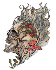scull with flowers cute tattoo