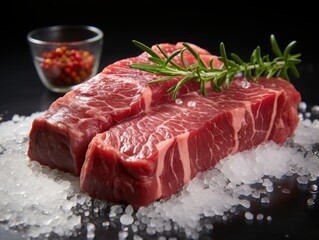 Obraz premium Showcasing premium wagyu gourmet photography minimalist presentation white background professional environment elegant concept with water droplets