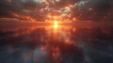 Fototapeta premium Dramatic Sunset Over a Calm Ocean - Digital Illustration
