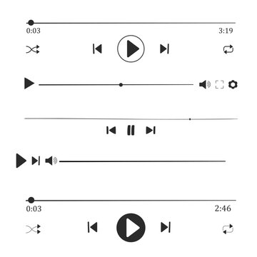 Music or video play interface bar icon, voice record display. Podcast playlist, play button. Song simple equalizer, record.
