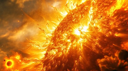 Detailed view of the Sun displaying vivid solar flares and dynamic surface activity