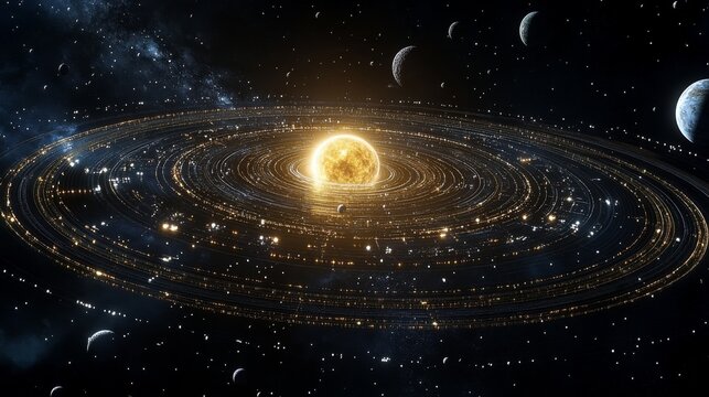 Explore the solar system from a stunning perspective featuring planets and the sun