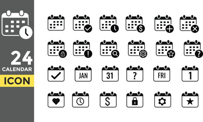 Calendar solid icon set. Calendar symbols isolated. Signs of Calendar for Adverts. calendar sign symbol. Date and check symbol. Simple calendar abstract icon sign