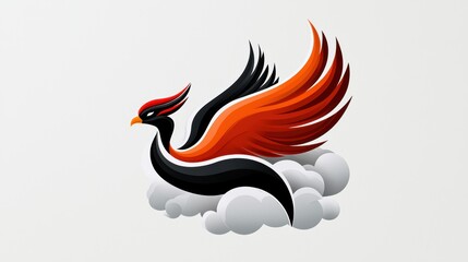 Obraz premium Phoenix Rising: Vibrant Firebird Soaring High Above Clouds in Bold Colors