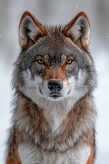 Fototapeta premium Majestic Gray Wolf Portrait in Snowy Winter Wilderness Intense Eyes and Luxurious Fur