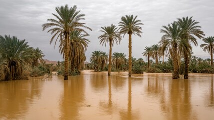 Obraz premium Serene Oasis in Desert with Palm Trees Reflected in Water