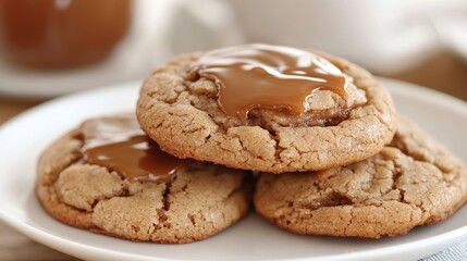 Delicious Caramel Drizzled Cookies on White Plate