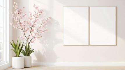 mockup with flowers and decorations on light background. ai generated