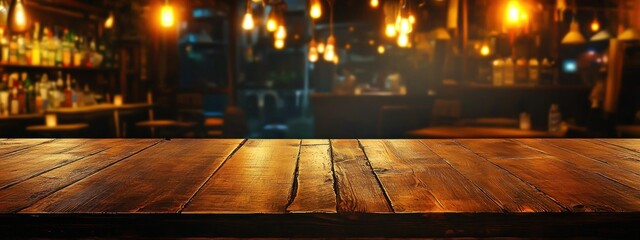 Plateau de table en bois vide avec arrière-plan flou pour la présentation des produits, concept de design d'intérieur pour un restaurant ou un café.
