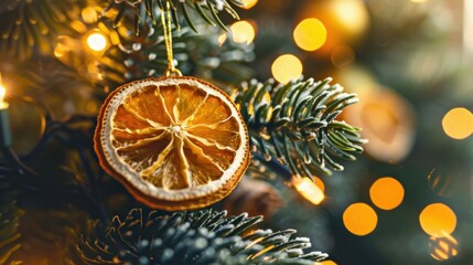 Dried Orange Slices Hanging on a Festive Christmas Tree