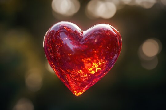 A red heart-shaped object hung from a string, often used as a symbol of love and affection
