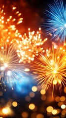 Obraz premium A colorfulnew year fireworks illuminating the night sky, creating a festive atmosphere with bright bursts and sparkling lights.