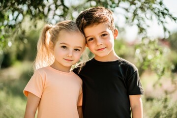 Two young children standing side by side, possibly siblings or friends