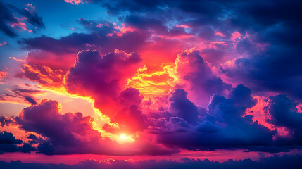 Fototapeta premium Fiery Sunset Sky with Dramatic Clouds - Illustration