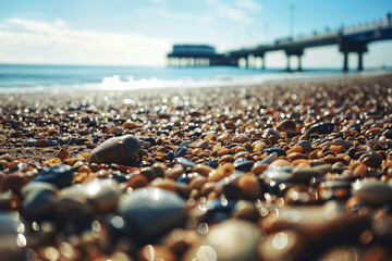 Fototapeta premium Sunset light and sea beach landscape generative AI