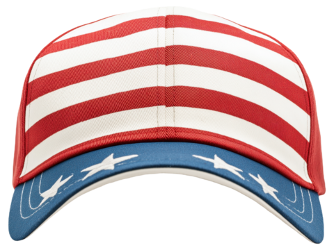 PNG Hat with red and white stripes and blue brim with stars