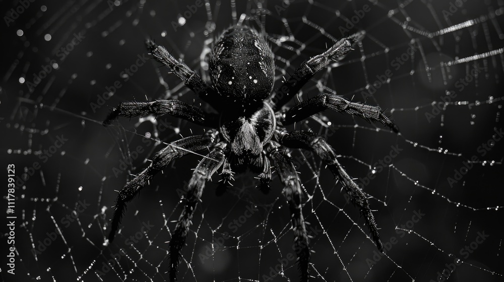 Poster a spider sits on its intricate web, ready to catch prey