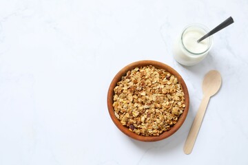 Delicious granola on a light background