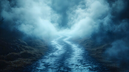 Obraz premium Blue Foggy Path - 3D Illustration