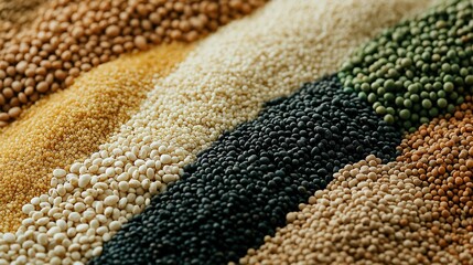 Diverse collection of legumes and grains showcasing vibrant colors and textures