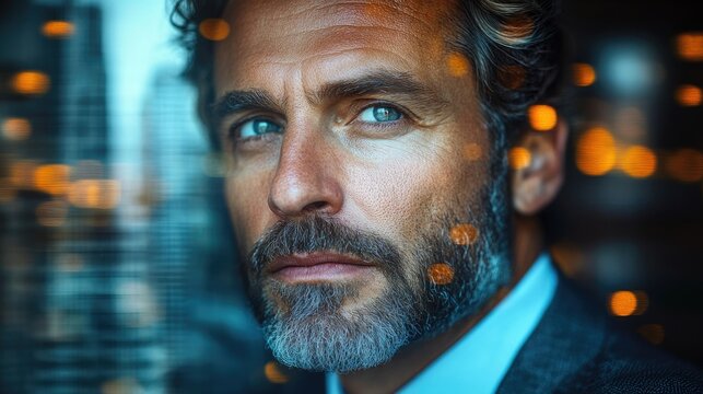 A close-up shot of a man wearing a suit and tie, ideal for business or formal occasion use