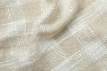 Beige fabric checkered background, close up view
