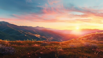 Dramatic sunset over rolling hills nature landscape photography fiery skies reflecting tranquility and serenity
