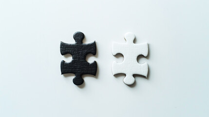 Opposite day concept using white and black puzzle pieces on a white background.