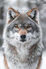 Obraz premium Majestic Gray Wolf Portrait Intense Gaze, Winter Fur, Wildlife Photography