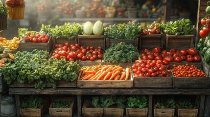 Obraz premium vibrant market display of fresh vegetables and fruits 