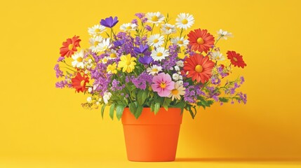 Fototapeta premium Vibrant Wildflower Bouquet in a Clay Pot